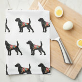 Linge De Cuisine Chien beagle race Boho Floral Silhouette (Quart Plié)