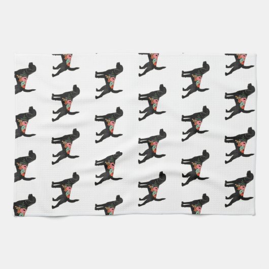 Linge De Cuisine Chien beagle race Boho Floral Silhouette (Horizontal)