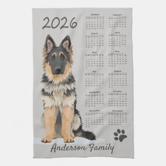 Linge De Cuisine Chien berger allemand 2026 Calendrier des serviett (Vertical)