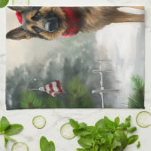 Linge De Cuisine Chien berger allemand en Noël de neige (Plié)