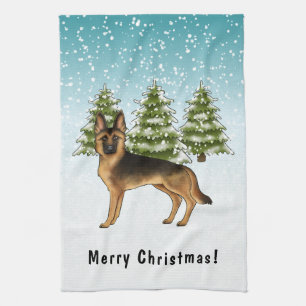 Linge De Cuisine Chien Berger Allemand Noir Et Feu Forêt D'Hiver
