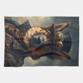 Linge De Cuisine Chien berger allemand Steampunk en haut-de-forme (Horizontal)