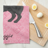 Linge De Cuisine Chien Carlin Noir Mops Cute Mops Et Coeurs Rose Av (Quart Plié)