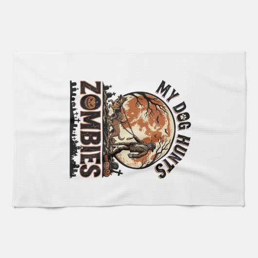 Linge De Cuisine Chien chasse les zombies Conception de vecteur Hal (Horizontal)