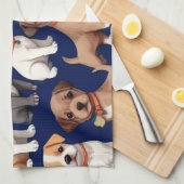 Linge De Cuisine Chien Chien Chien bleu de la marine Design Motif (Quart Plié)