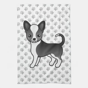 Linge De Cuisine Chien Chihuahua à poil lisse noir et blanc & patte