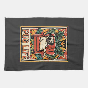 Linge De Cuisine Chien d'art populaire rétro Pug Life