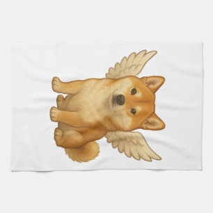 Linge De Cuisine Chien de dessin animé ange Shiba Inu mignon heureu