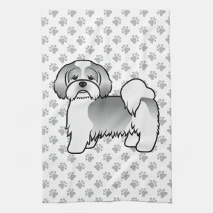 Linge De Cuisine Chien de dessin animé mignon Lhasa Apso argent et 