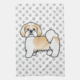 Linge De Cuisine Chien de dessin animé mignon Lhasa Apso or et blan