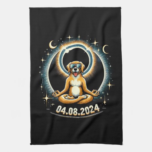 Linge De Cuisine Chien de l'éclipse solaire 2024 (Vertical)