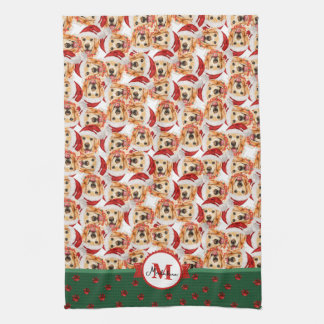 Linge De Cuisine Chien de Noël au monogramme Golden Cream Anglais