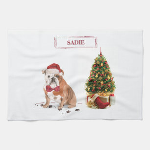 Linge De Cuisine Chien de Noël drôle avec arbre