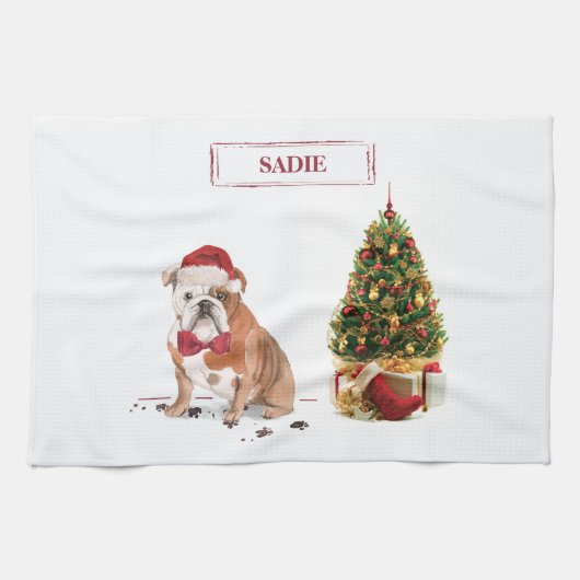 Linge De Cuisine Chien de Noël drôle avec arbre (Horizontal)