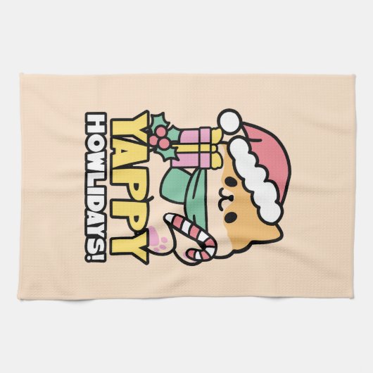 Linge De Cuisine Chien de Noël mignon - Yappy Howlidays (Horizontal)