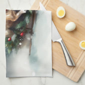 Linge De Cuisine Chien de Noël neige hiver (Quart Plié)