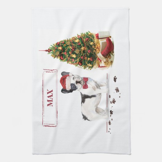 Linge De Cuisine Chien de Noël Noir et Blanc (Vertical)