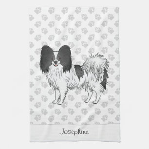 Linge De Cuisine Chien De Papillon Noir Et Blanc Avec Patrouilles E