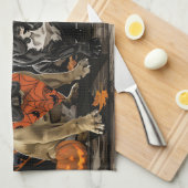 Linge De Cuisine Chien de taureau français Halloween Éffrayant (Quart Plié)