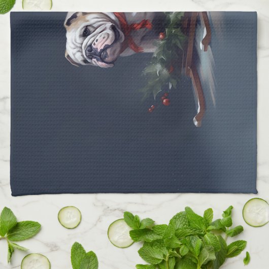 Linge De Cuisine Chien de taureau neige hiver (Plié)