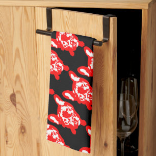 Linge De Cuisine Chien de taureau rouge blanc mignon français