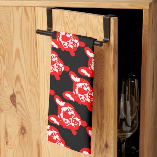 Linge De Cuisine Chien de taureau rouge blanc mignon français (Pliage en tiers)