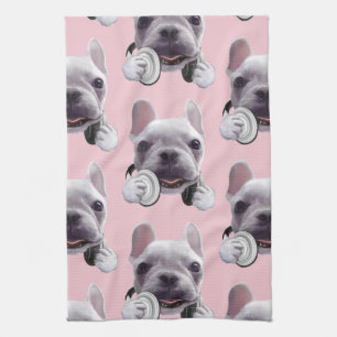 Linge De Cuisine Chien de taureaux français avec casque Illustratio