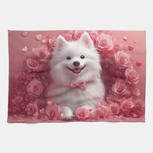 Linge De Cuisine Chien Esquimau Américain avec des Roses - Saint-Va