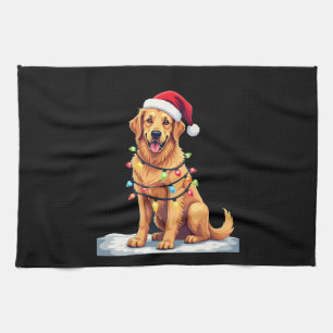 Linge De Cuisine Chien Golden Retriever Père Noël Noël Xmas Lumière