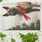 Linge De Cuisine Chien malinois belge à Noël de neige (Plié)