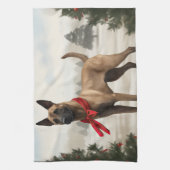 Linge De Cuisine Chien malinois belge à Noël de neige (Vertical)