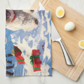 Linge De Cuisine Chien maltais courant dans la neige avec Casquette (Quart Plié)