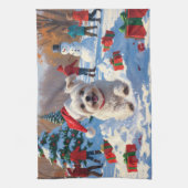 Linge De Cuisine Chien maltais courant dans la neige avec Casquette (Vertical)