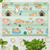 Linge De Cuisine chien mignon jouant saut dormir (Plié)