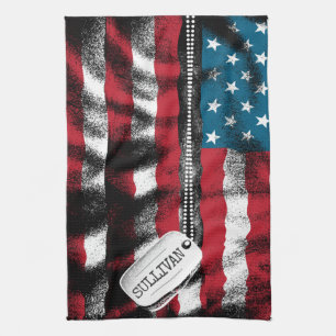 Linge De Cuisine Chien militaire personnalisé Tags USA Drapeau 