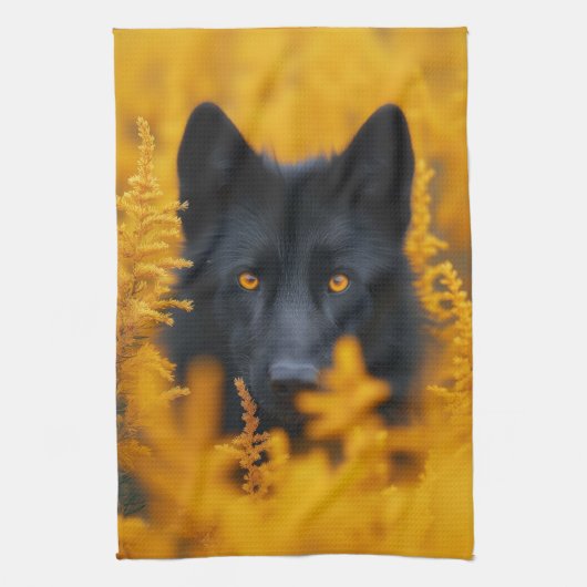 Linge De Cuisine Chien noir aux yeux d'or étonnants (Vertical)