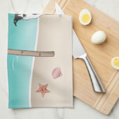 Linge De Cuisine Chien Noir Et Blanc Iggy À La Plage Tropicale D'Ét (Quart Plié)