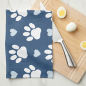 Linge De Cuisine Chien Paws, White Paws, Blue Hearts, Votre Nom (Quart Plié)