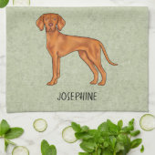Linge De Cuisine Chien Pointer Mignon Vizsla Hongrois Avec Nom Vert (Plié)