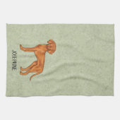 Linge De Cuisine Chien Pointer Mignon Vizsla Hongrois Avec Nom Vert (Horizontal)