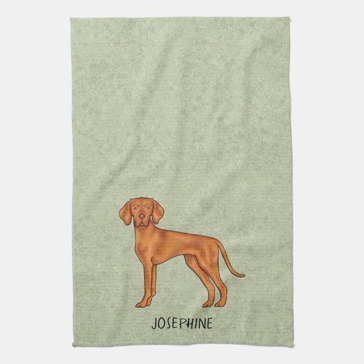 Linge De Cuisine Chien Pointer Mignon Vizsla Hongrois Avec Nom Vert (Vertical)