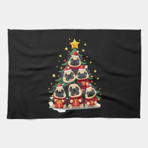 Linge De Cuisine Chien Pug arbre de Noël mignon Noël (1)