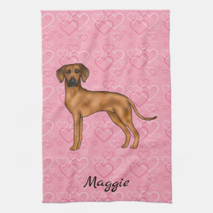 Linge De Cuisine Chien Rhodesian Ridgeback sur des cœurs roses avec