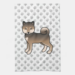 Linge De Cuisine Chien Shiba Inu au sésame avec motif de pattes mig