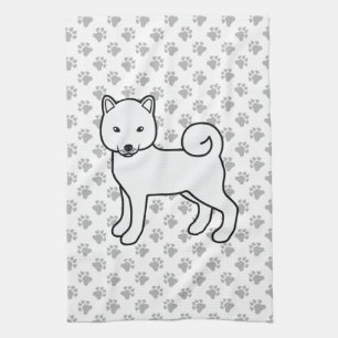 Linge De Cuisine Chien Shiba Inu blanc mignon avec motif de pattes