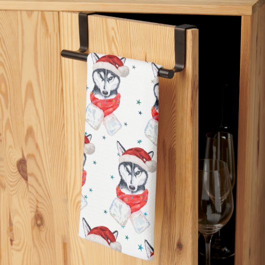 Linge De Cuisine Chien sibérien Husky race Étoiles de Noël (Pliage en tiers)
