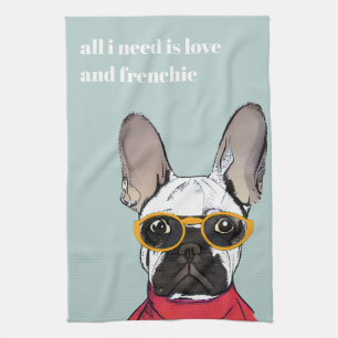 Linge De Cuisine Chien-taureau Rouge Rouge Mignonne Avec Lunettes D