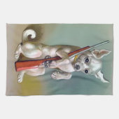Linge De Cuisine Chien Vintage avec un revolver (Horizontal)