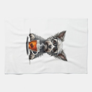 Linge De Cuisine Chien Vintage tenant du thé avec des lunettes Retr