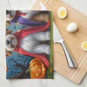 Linge De Cuisine Chiens Bernedoodle Citrouille Drôle d'Halloween (Quart Plié)